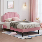 Javlergo Upholstered Platform Bed Frame with Nailhead Trimmed Adjustable Height Headboard, No Box Spring Needed