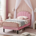 Javlergo Upholstered Platform Bed Frame with Nailhead Trimmed Adjustable Height Headboard, No Box Spring Needed