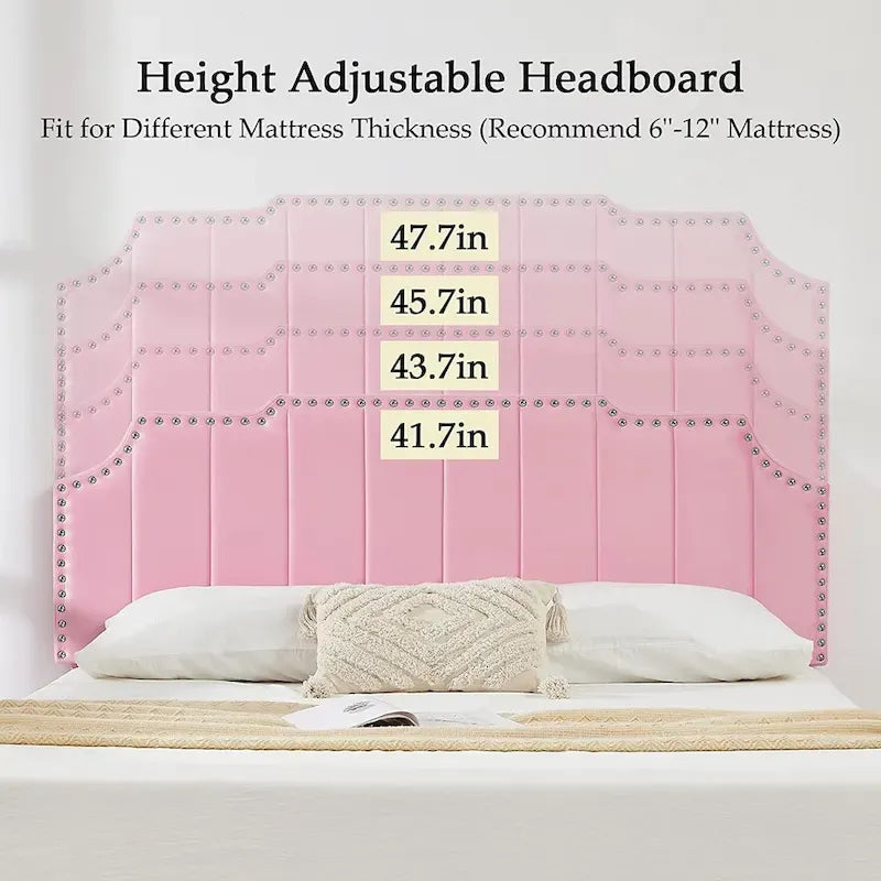 Javlergo Upholstered Platform Bed Frame with Nailhead Trimmed Adjustable Height Headboard, No Box Spring Needed