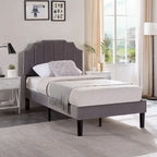 Javlergo Upholstered Platform Bed Frame with Nailhead Trimmed Adjustable Height Headboard, No Box Spring Needed