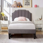 Javlergo Upholstered Platform Bed Frame with Nailhead Trimmed Adjustable Height Headboard, No Box Spring Needed