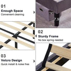 Javlergo Upholstered Platform Bed Frame with Nailhead Trimmed Adjustable Height Headboard, No Box Spring Needed