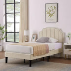 Javlergo Upholstered Platform Bed Frame with Nailhead Trimmed Adjustable Height Headboard, No Box Spring Needed
