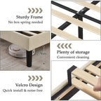 Javlergo Upholstered Platform Bed Frame with Nailhead Trimmed Adjustable Height Headboard, No Box Spring Needed