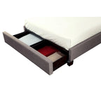 Amy Low Profile King Bed, Tufted Linen, Wide Storage, Gray