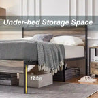 Industrial Metal Bed Frame with Wood Headboard, Twin/Full/Queen Bed Platform Metal Bedframe No Box Spring Needed, Slate