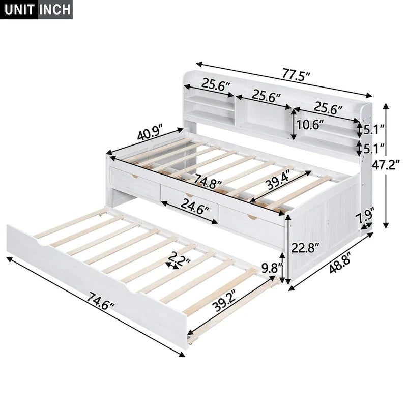 Twin Size Wooden Captain Bed