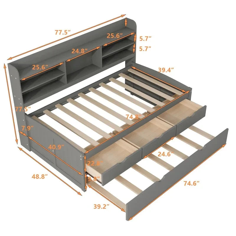 Twin Size Wooden Captain Bed