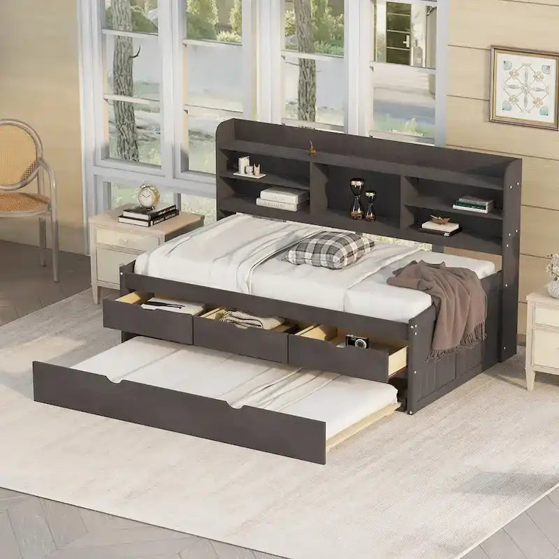 Twin Size Wooden Captain Bed