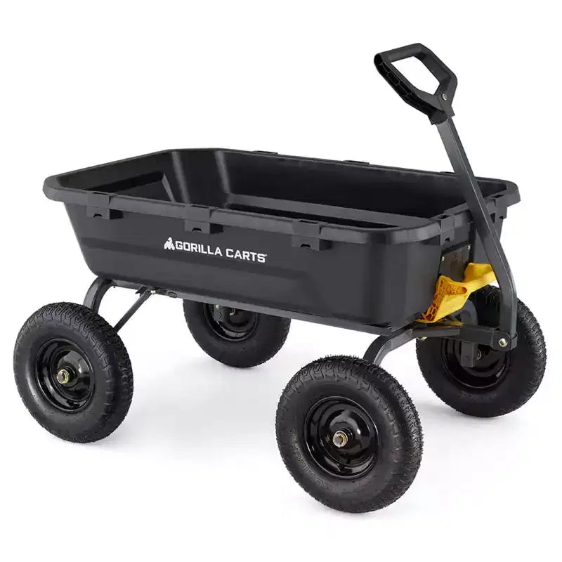 Gorilla Carts Heavy-Duty Poly Yard Dump Cart, 12 Cu Ft Tub, 1600 lb Haul Capacity, Black  Utility Wagon w/ Quick-Release Dumping & Pneumatic Tires