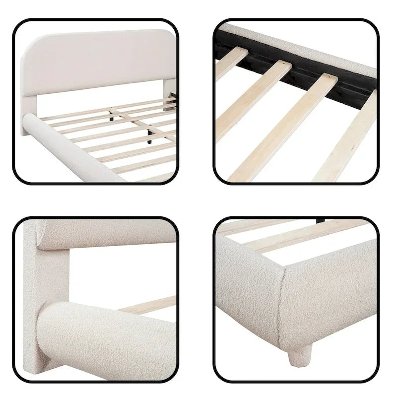 Teddy Fleece Queen Size Upholstered Platform Bed with Thick Fabric