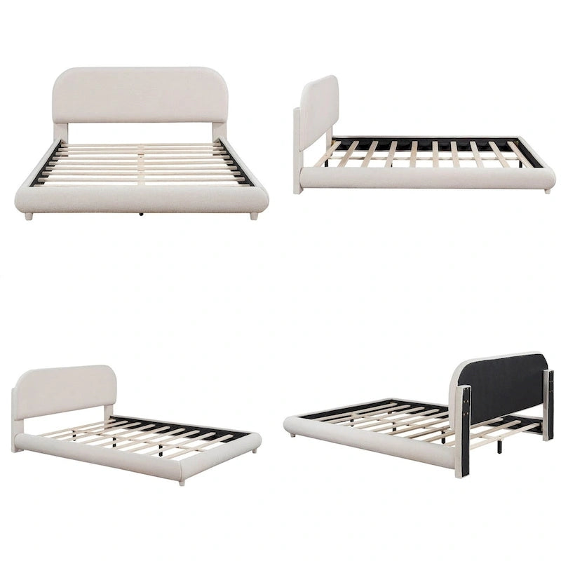 Teddy Fleece Queen Size Upholstered Platform Bed with Thick Fabric