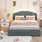 Teddy Fleece Queen Size Upholstered Platform Bed with Drawer