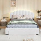 Teddy Fleece Queen Size Upholstered Platform Bed with Drawer