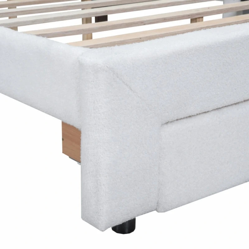 Teddy Fleece Queen Size Upholstered Platform Bed with Drawer