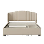 Queen Size Linen Upholstered Platform Bed with Twin Trundle and 2 Drawers