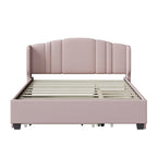 Queen Size Linen Upholstered Platform Bed with Twin Trundle and 2 Drawers