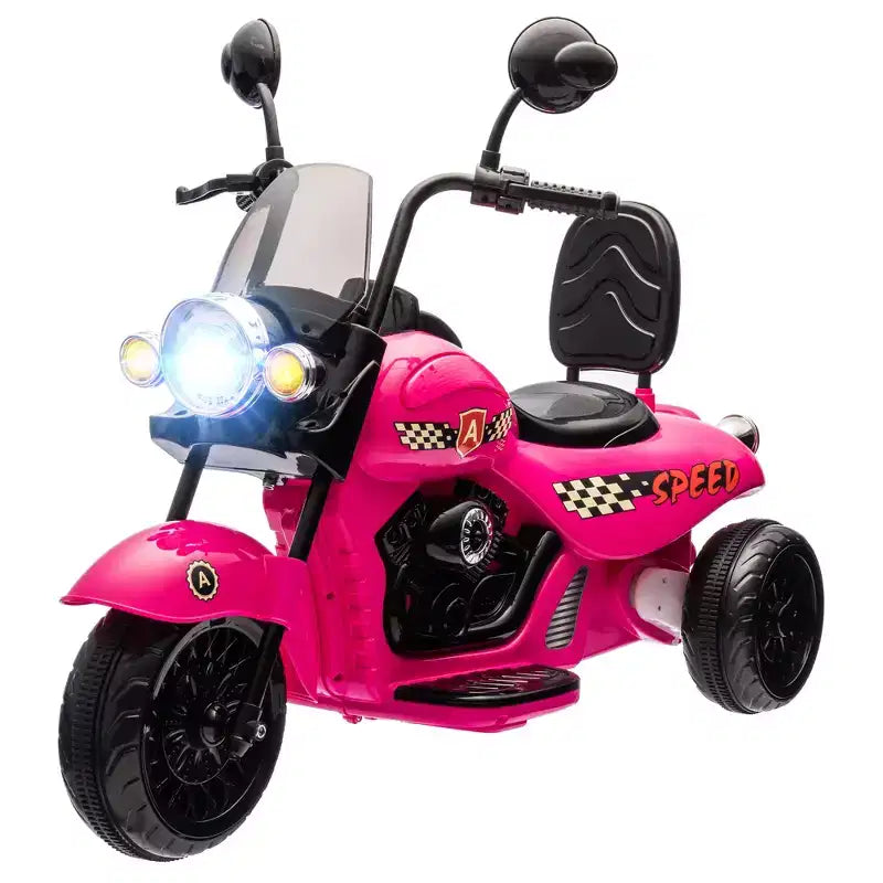 Qaba Electric Motorcycle for Kids, 3 Wheel 6V Battery Powered Motorbike w/ Headlights, Music, Forward & Reverse, Pink