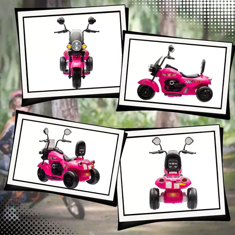 Qaba Electric Motorcycle for Kids, 3 Wheel 6V Battery Powered Motorbike w/ Headlights, Music, Forward & Reverse, Pink