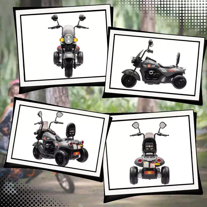 Qaba Electric Motorcycle for Kids, 3 Wheel 6V Battery Powered Motorbike w/ Headlights, Music, Forward & Reverse, Gray