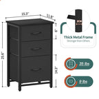 Night Stand Bedside Table with 3 Storage Drawers