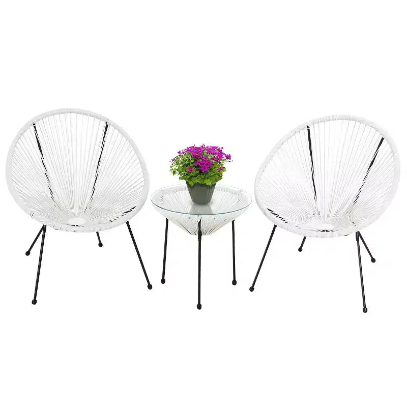 FDW 3 Piece Patio Bistro Set Acapulco Chair Set Stylish and Comfortable Patio Seating with Glass Table Outdoor Furniture Set for Patio Balcony, White
