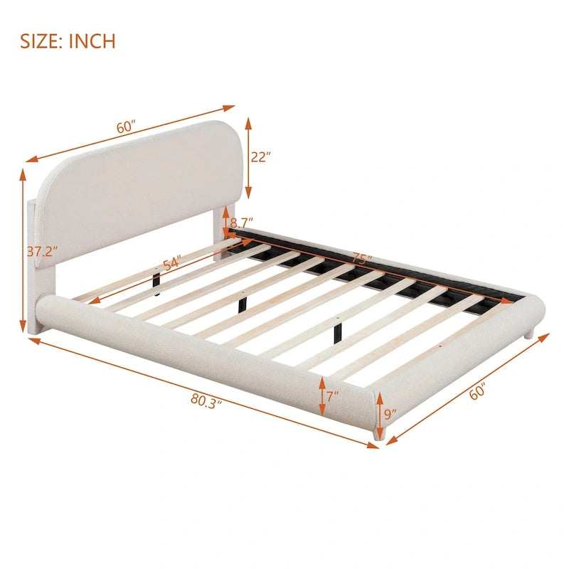 Full Size Upholstered Platform Bed with Thick Fabric
