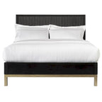 Carl California King Platform Bed, Lined Ribbed Panel Headboard, Black