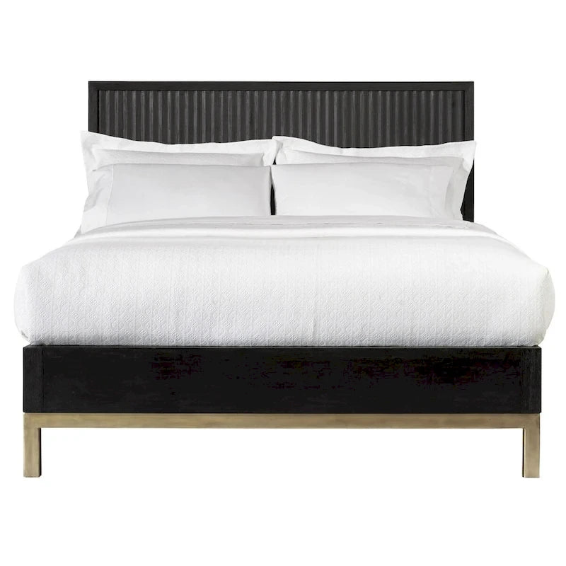 Carl California King Platform Bed, Lined Ribbed Panel Headboard, Black