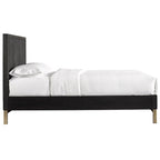 Carl California King Platform Bed, Lined Ribbed Panel Headboard, Black
