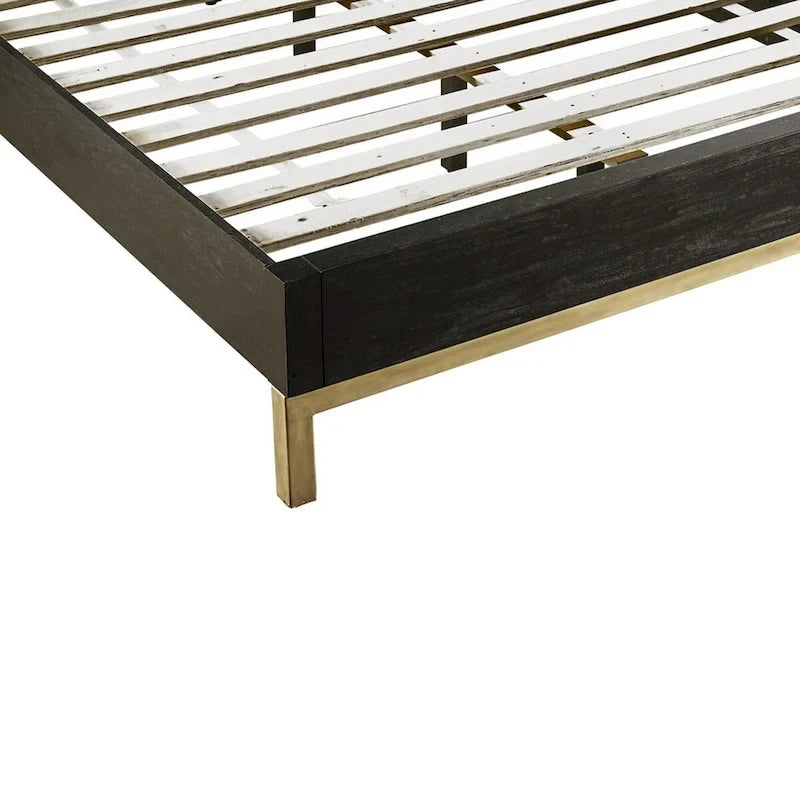 Carl California King Platform Bed, Lined Ribbed Panel Headboard, Black