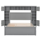 Queen Size Wooden Bed with All-in-One Cabinet, Shelf and Sockets