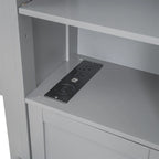Queen Size Wooden Bed with All-in-One Cabinet, Shelf and Sockets