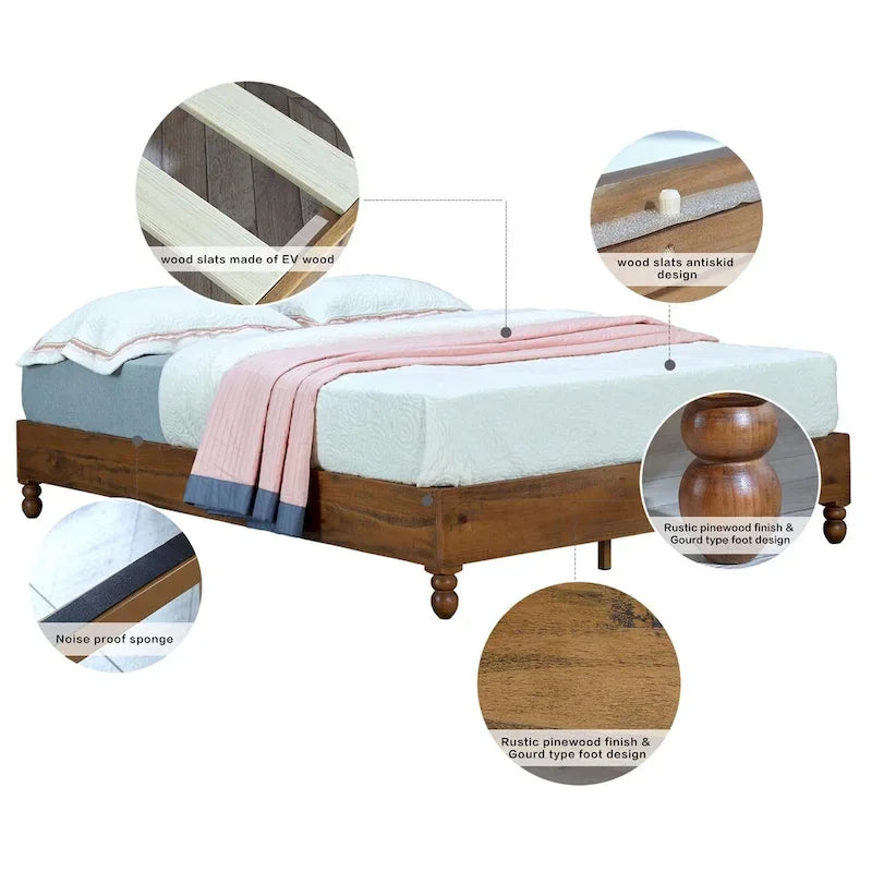 MUSEHOMEINC 12 Inch Solid Wood Bed Frame Rustic Style Eliminates The Need for a Boxspring, Natural Finish