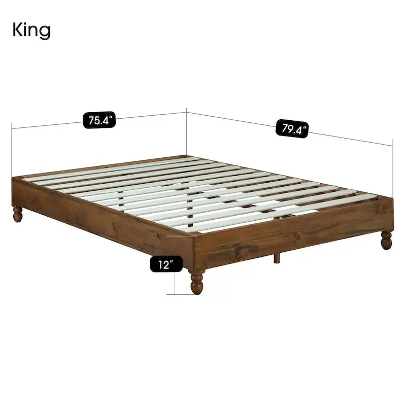 MUSEHOMEINC 12 Inch Solid Wood Bed Frame Rustic Style Eliminates The Need for a Boxspring, Natural Finish