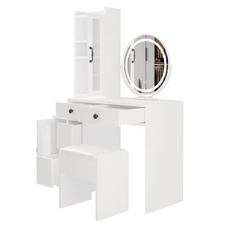 Dressing Table Set With a Power Strip and LED Three-tone Mirror - N/A