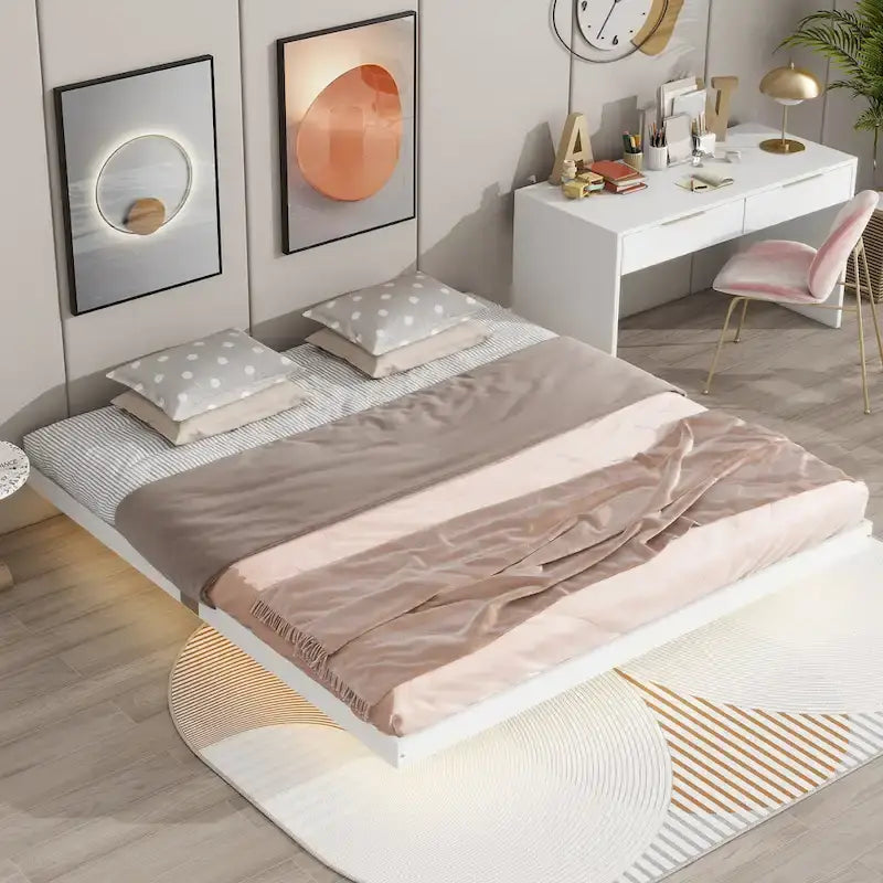 King Size Floating Bed with LED Lights