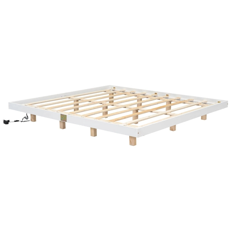 King Size Floating Bed with LED Lights