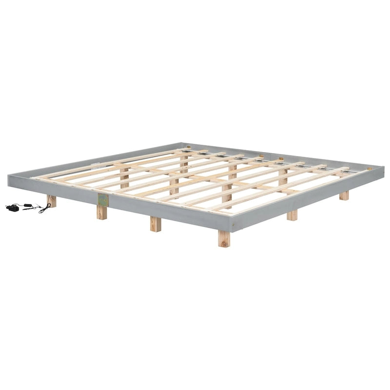 King Size Floating Bed with LED Lights