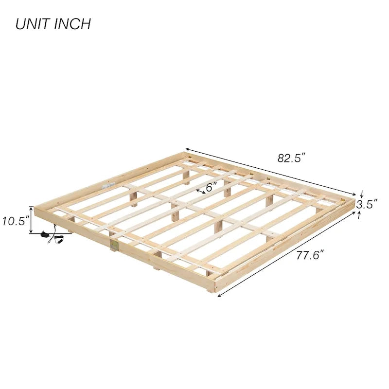 King Size Floating Bed with LED Lights