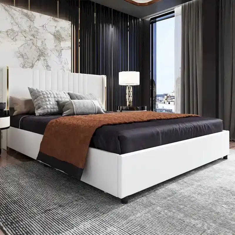 Modern Illuminated Bed Frame with Gold Trim - Chic Upholstered Design