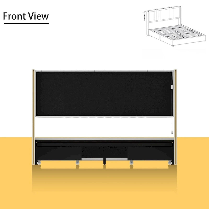 Modern Illuminated Bed Frame with Gold Trim - Chic Upholstered Design