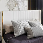 Modern Illuminated Bed Frame with Gold Trim - Chic Upholstered Design