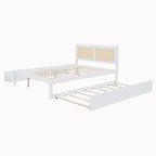 Elegant Bed Frame with Rattan Headboard and Sockets