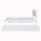Elegant Bed Frame with Rattan Headboard and Sockets