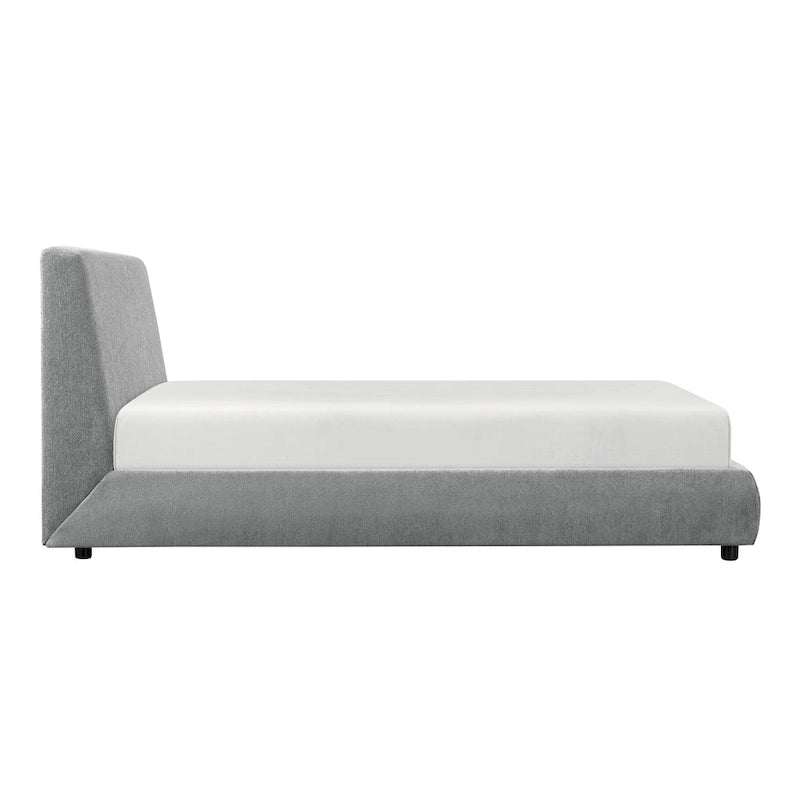 Ford Queen Size Platform Bed, Low Profile, Gray Chenille Fabric Upholstery