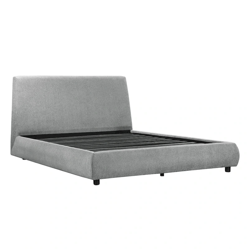 Ford Queen Size Platform Bed, Low Profile, Gray Chenille Fabric Upholstery
