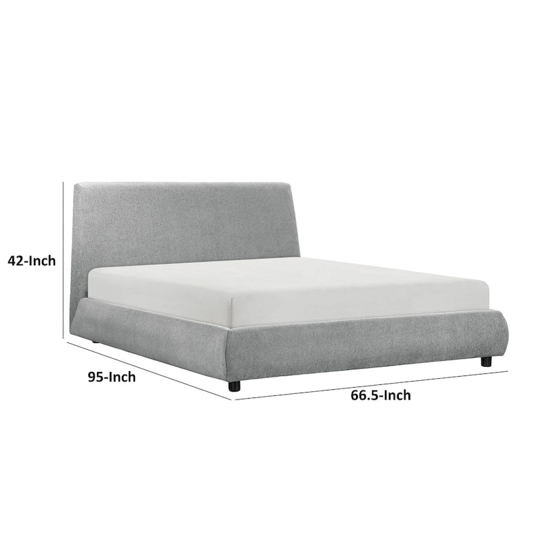 Ford Queen Size Platform Bed, Low Profile, Gray Chenille Fabric Upholstery