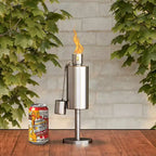 Tabletop Stainless Steel Outdoor Torch Lamp - Fuel Canister Flame Light for Citronella with Fiberglass Wick for Backyard, Patio by Nature Spring