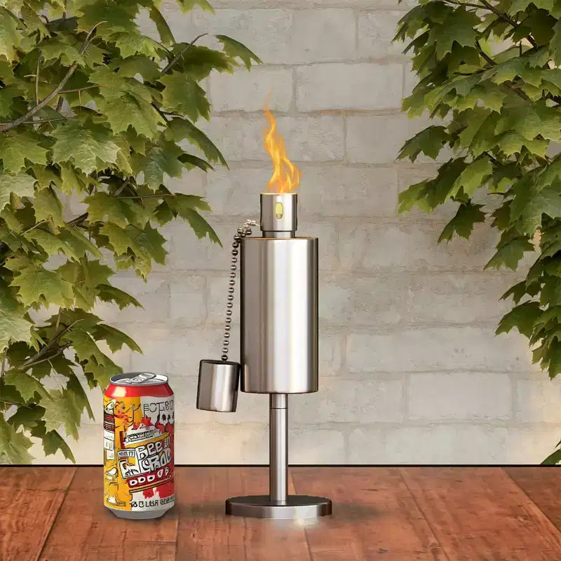 Tabletop Stainless Steel Outdoor Torch Lamp - Fuel Canister Flame Light for Citronella with Fiberglass Wick for Backyard, Patio by Nature Spring